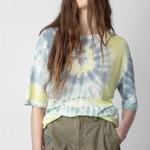 ZADIG & VOLTAIRE pastel colours Suzie Oversized Linen Tie Dye T-Shirt Sz XS